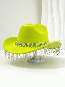 1 pièce Chapeau de cowboy unique et élégant unisexe avec une chaîne de chapeau ronde colorée, une décoration à franges. Esthétique chic, convient pour les événements à thème occidental, les fêtes, les fiançailles, les soirées costumées, les remises de diplômes, les festivals de musique et plus encore