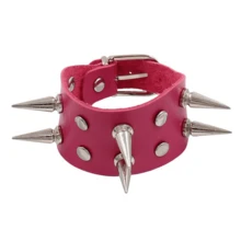 全新朋克风格双排尖刺皮革宽腕带，酒吧和街舞的个性化配饰 - 彩色 - 查看 8