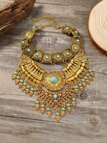Collar bohemio de moda vintage multicapa, collar gargantilla con colgante en forma de gota de agua y flecos, accesorio casual para fiestas para mujeres - Mariposa - Ver 9