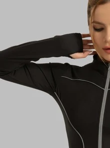 1 件冬季反光条女式时尚性感修身纯色瑜伽夹克运动服休闲度假服日常运动跑步健身瑜伽服低冲击锻炼拇指孔拉链长袖舒适柔软秋季户外运动