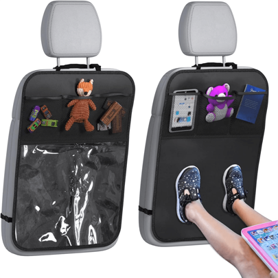 Rücksitzbezug für Kinder+3 Taschen Aufbewahrungsorganizer+Wasserdichtes PVC, 1 Stück/2 Stücke-Große wasserdichte Trittschutzmatte Rücksitzschutz, Autositz-Rückenschutz