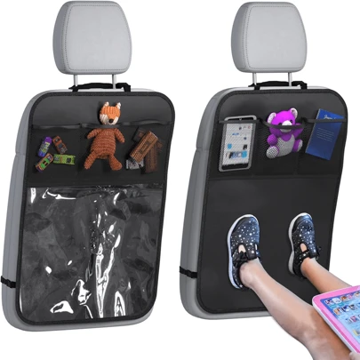 Back Seat Cover For Kids + 3 Pocket Storage Organizer+Waterproof PVC, 1 Pc/2 Pcs-Large Waterproof Kick Mats Backseat Protector, Car Seat Back Protectors For Vehicles To Protect From Dirt, Mud & Scratches