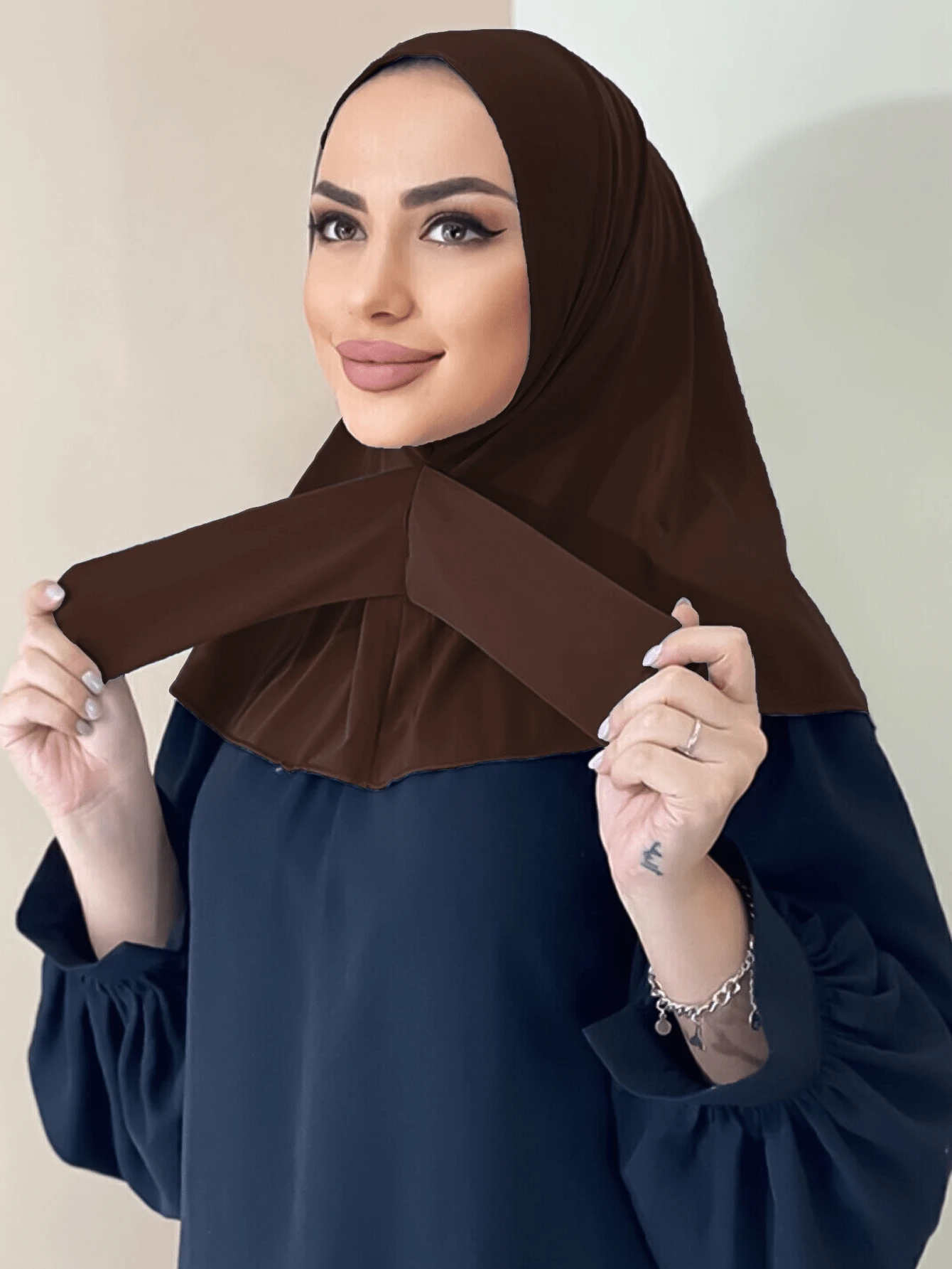 Women's Quick-Pull Turban Headwear – Effortless Convertible Headscarf For Casual Daily Wear - Coffee Brown - View 1