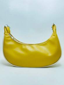 WOMEN'S HALF MOON SHOULDER BAG IN SUMMER COLORS WITH CHAIN STRAP DETAIL - 芥末黃 - 查看 1
