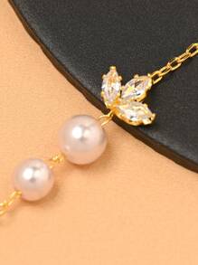 STONEFANS 1pc Sexy Gold Tone Bridal Pearl Backless Body Chain, Fashion Wedding Zirconia Necklace For Women - Gold - View 5