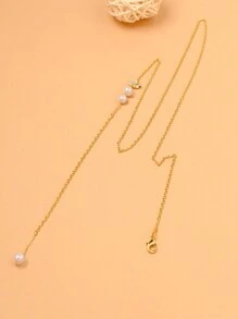 STONEFANS 1pc Sexy Gold Tone Bridal Pearl Backless Body Chain, Fashion Wedding Zirconia Necklace For Women - Gold - View 3