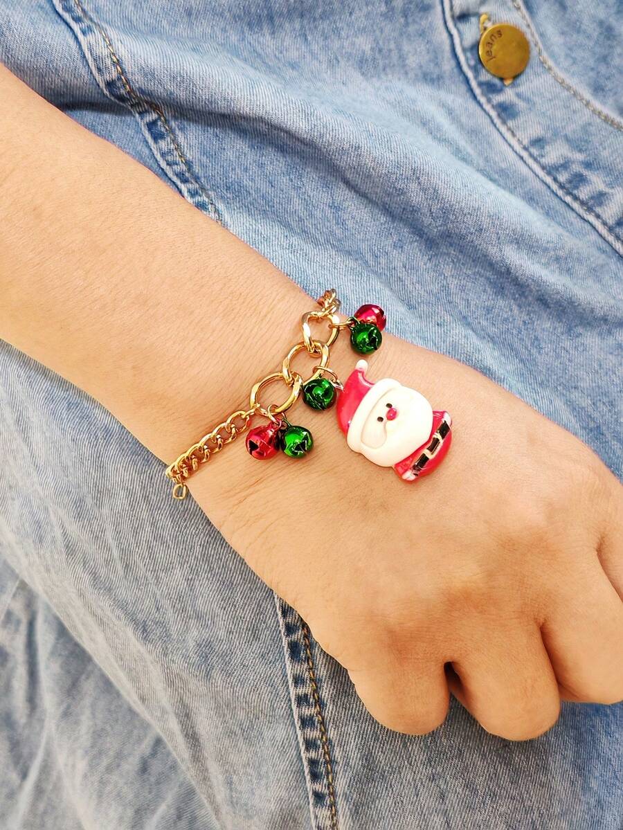 1 件圣诞手链，带有可爱卡通圣诞老人、房子、糖果铃铛吊饰，适合女性节日派对/活动佩戴 - 彩色 - 查看 1
