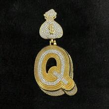DUBSS 1 Piece Prong Setting Pendant Iced Out Initial Necklace For Men Gold Plated Hip Hop Fashion Jewelry Money Bag Bail - Letter - View 50