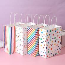 12pcs Multicolor Kraft Paper Gift Bags With Star, Polka Dot And Stripe Patterns - Suitable For Holiday And Party Christmas Gifts Valentine's Day - Multicolor - View 2
