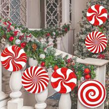6 件大型 Candyland 圣诞悬挂装饰派对用品 - 耐用、防水户外装饰，适用于门廊和树木 | 易于悬挂的设计，适合节日庭院和草坪氛围 - 紅色 - 查看 1
