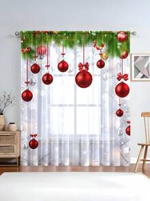 1 件圣诞节新款圣诞球和元素设计高端装饰挂帘，4 季使用，适用于户外、凉亭、卧室、厨房、办公室、书房、客厅 - 半透明薄纱垂坠 - 彩色 - 查看 1
