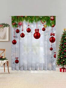1 件圣诞节新款圣诞球和元素设计高端装饰挂帘，4 季使用，适用于户外、凉亭、卧室、厨房、办公室、书房、客厅 - 半透明薄纱垂坠 - 彩色 - 查看 4