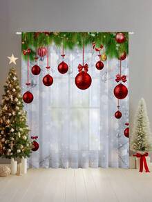 1 件圣诞节新款圣诞球和元素设计高端装饰挂帘，4 季使用，适用于户外、凉亭、卧室、厨房、办公室、书房、客厅 - 半透明薄纱垂坠 - 彩色 - 查看 2