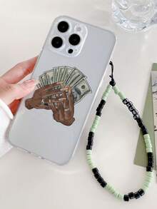 带孔且高度透明的美元钞票彩色彩绘防摔手机壳，配有手工串珠手链，兼容 iPhone 16/16 Pro/16 Plus/16 Pro Max、iPhone 15/14 Pro Max、iPhone 13 卡通、iPhone 12 防摔、XR 卡通、7/8 GES2、XS、iPhone 15、系列、Redmi 系列 - 彩色 - 查看 2
