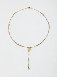 1pc Fashionable Stainless Steel Bead Decor Cross Pendant Necklace For Women For Daily Decoration