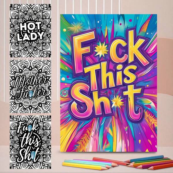 1 Pc Adult Coloring Book With Words Pages For Sharing Feelings | Upgraded Thick Paper, A4 Size : 10.9x8inch | Art Supplies For Stress Relief, 20 Single-Sided Pages, Perfect For Stress Relief & Gifting Back To School,Mother's Day,Mom's Gift