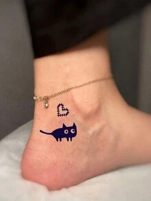 1 件草本临时纹身可爱极简猫、心形图案化妆身体艺术防水蓝色显示不反光假纹身贴纸持久 5-14 天适合男女 - 黑色 - 查看 3