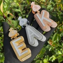DUBSS 1 Piece Prong Setting Pendant Iced Out Initial Necklace For Men Gold Plated Hip Hop Fashion Jewelry Money Bag Bail - Letter - View 7