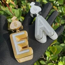 DUBSS 1 Piece Prong Setting Pendant Iced Out Initial Necklace For Men Gold Plated Hip Hop Fashion Jewelry Money Bag Bail - Letter - View 5