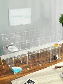 SONGMICS 2-Floor Metal Pet Playpen, 36 Grid Panels, Customisable Cage Enclosure For Small Animals, Guinea Pigs Hamster Runs, Rabbit Hutches, Includes Mallet, Indoor Use, 143 X 73 X 71 Cm, White - White - View 2