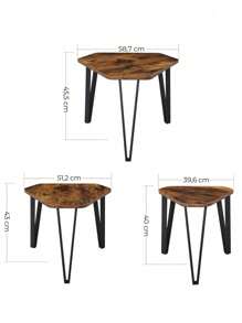 VASAGLE Nesting Coffee Table, Set Of 3 End Tables For Living Room, Stacking Side Tables, Sturdy And Easy Assembly, Steel Frame, Industrial Style, Rustic Brown And Black - Chocolate Brown - View 9