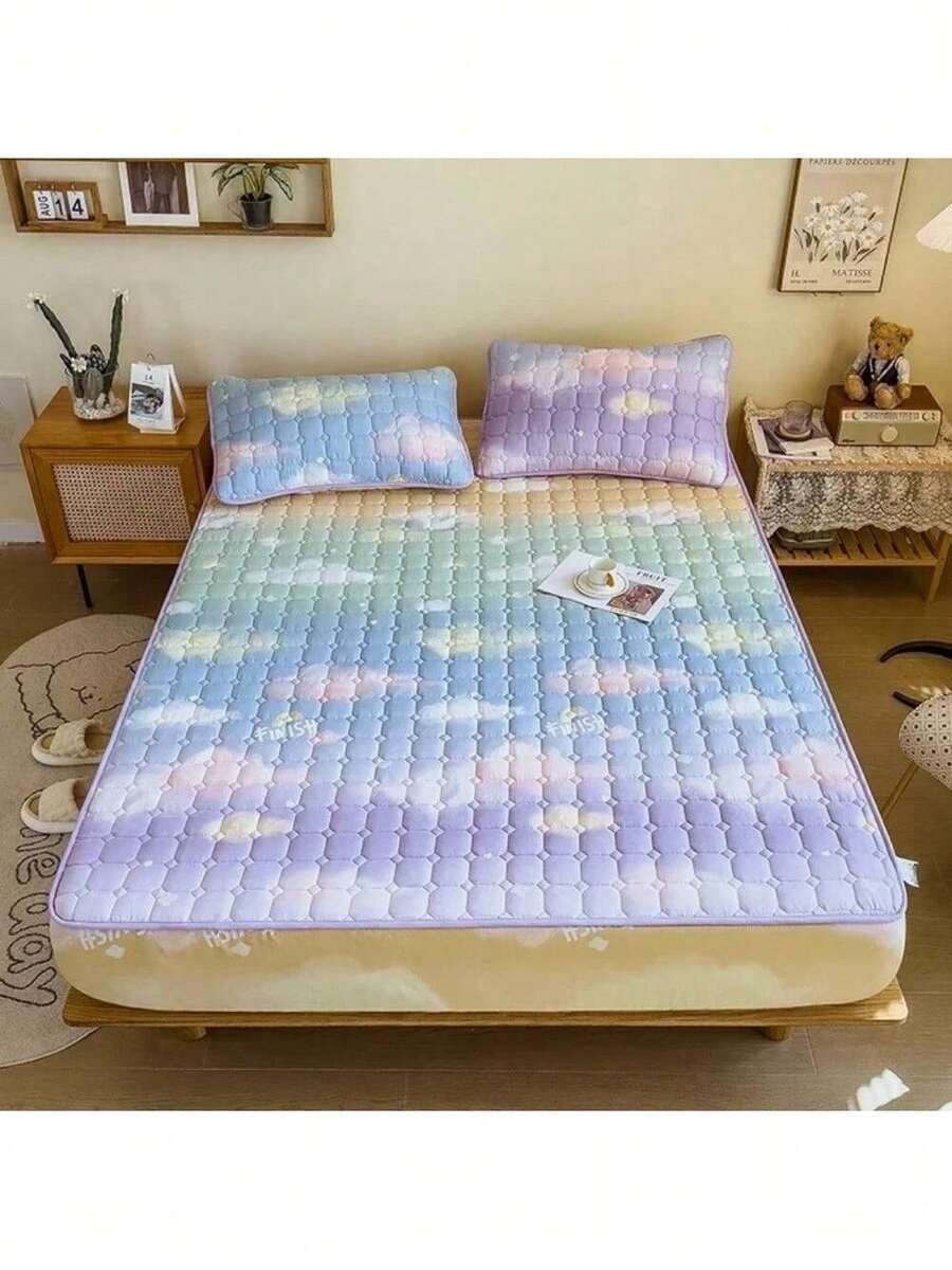 Quilted Cotton Mattress Cover AntiBacterial Solid Quilted Mattress