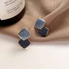 2 pièces Boucles d'oreilles à tige cubique émail géométrique chic, boucles d'oreilles minimalistes et pour femmes