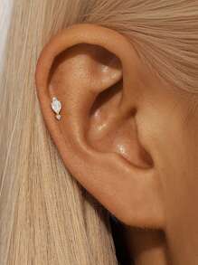 EleRunis 1PC 925 Sterling Silver Asymmetric Marquise Studs Flat Back Cartilage Helix Piercing Jewelry For Daily Wear Wedding Party Engagement Anniversary Valentine's Day - Silver - View 10