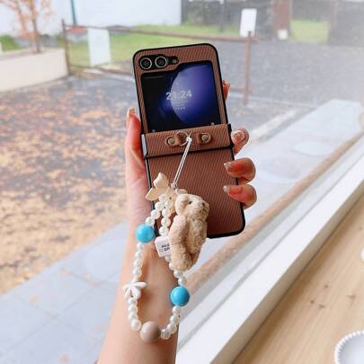 3pcs Corduroy Folding Screen Phone Case Compatible With Samsung FLIP3/FLIP4/FLIP5/FLIP6, With Cute Rabbit & Bear Accessories, Fashionable & Adorable, Holiday Gift