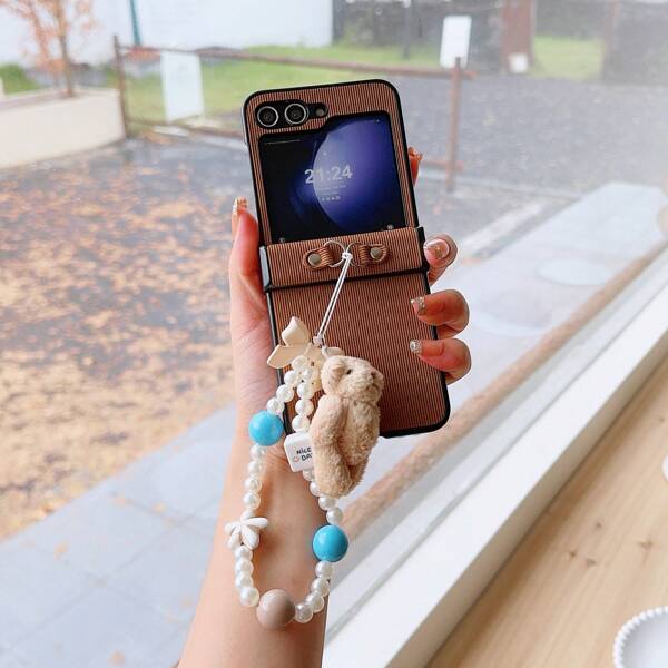 3pcs Corduroy Folding Screen Phone Case Compatible With Samsung FLIP3/FLIP4/FLIP5/FLIP6, With Cute Rabbit & Bear Accessories, Fashionable & Adorable, Holiday Gift