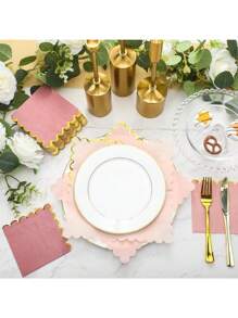 100 chiếc khăn ăn cocktail hình vỏ sò màu hồng 5 x 5 inch có điểm nhấn bằng giấy bạc màu vàng cho cô dâu, đồ dùng tiệc theo chủ đề sinh nhật, đồ ăn tối cưới, đồ trang trí bàn ăn (2 lớp) - Nhiều màu - Xem 5