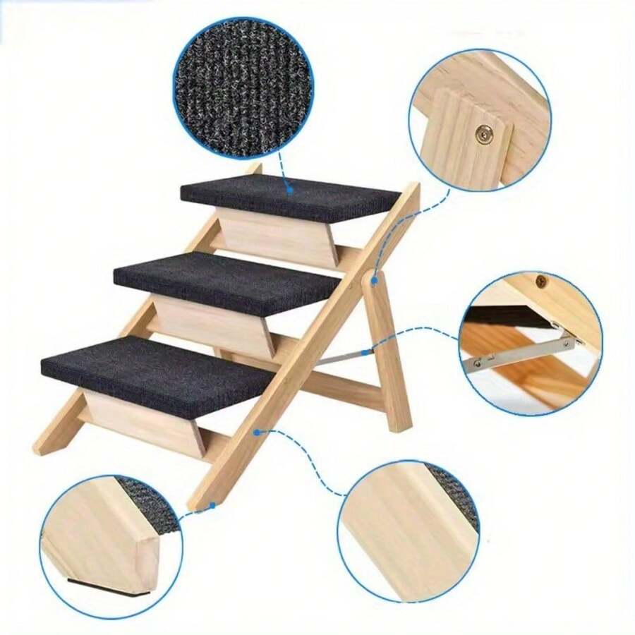 Comfortable Foldable Dog Ramp Soft Pet Stairs For Small Elderly Dogs