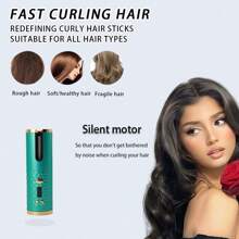 自动卷发棒，无线自动卷发器，陶瓷旋转卷发棒，6档温度设置带定时功能，便携式可充电卷发棒，自动断电，快速加热造型