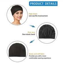 4件套柔软弹力内衬头巾 - 优雅纯色，多功能头巾，时尚化疗帽，女士适用 - 适合休闲穿着和睡眠时佩戴 - 多色 - 查看 5