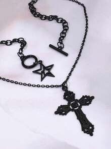 2 chiếc vòng cổ hình ngôi sao Gothic màu đen, trang sức nữ phong cách Y2K - màu đen - Xem 4