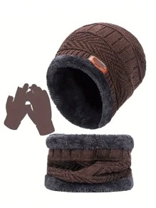 儿童冬季帽子围巾和手套套装保暖内衬无檐便帽针织帽围巾适合 8-16 岁男孩女孩