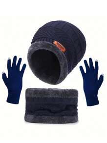 儿童冬季帽子围巾和手套套装保暖内衬无檐便帽针织帽围巾适合 8-16 岁男孩女孩