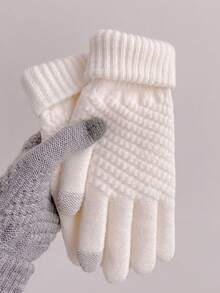 1 双冬季毛绒触屏手套，保暖防风防滑骑行驾驶手套，户外运动双层加厚，时尚优质 - 彩色 - 查看 3
