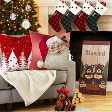 4pcs Christmas Decoration Pillowcase Red And White Polka Dot Santa Claus Snowflakes Christmas Balls Snow Christmas Tree Winter Holiday Pillow Decoration Cushion Cover Single Side No Pillow Core