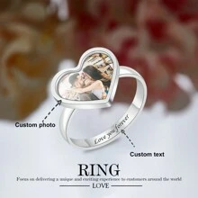 Personalized Copper Heart-Shaped Photo Ring - Customized Engraving, Romantic Couple Gift For Christmas/Thanksgiving - Silver - View 1