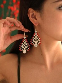 1 Cặp Hoa tai Giáng sinh thời trang, Phụ kiện Giáng sinh cho nữ Hoa tai hình cây thông Noel đính đá - Vàng - Xem 7