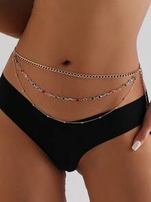 1 chiếc Dây chuyền thắt lưng hình học đính đá Rhinestone hai lớp tối giản mới dành cho nữ, Dây chuyền body kim loại, Nhiều kiểu kết hợp - Nhiều màu - Xem 2