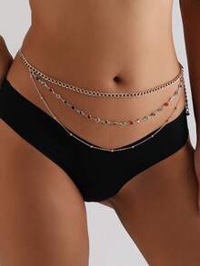 1 chiếc Dây chuyền thắt lưng hình học đính đá Rhinestone hai lớp tối giản mới dành cho nữ, Dây chuyền body kim loại, Nhiều kiểu kết hợp - Nhiều màu - Xem 3