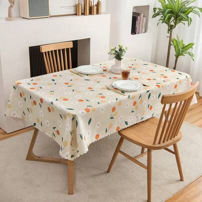 1件花卉印花长方形桌布，无异味、防油、抗皱面料，适用于厨房、客厅、餐厅、户外，乡村风格装饰餐桌布