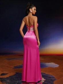 Anymoon 花卉贴花露肩高腰美人鱼伴娘礼服