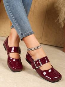 2024春秋新款经典女士平底鞋，芭蕾平底鞋 - 酒紅色 - 查看 2