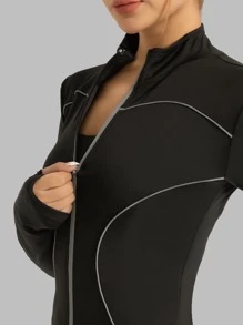 1 件冬季反光条女式时尚性感修身纯色瑜伽夹克运动服休闲度假服日常运动跑步健身瑜伽服低冲击锻炼拇指孔拉链长袖舒适柔软秋季户外运动