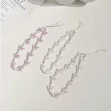 1 件新鲜水晶珍珠蝴蝶手机挂绳链，手机壳配件吊坠 - 藍白色 - 查看 2