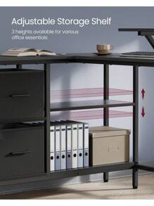 VASAGLE L-Shaped Desk With 2 Spacious Drawers, Gaming Desk With Monitor Stand, Corner Desk, Computer Desk With Adjustable Storage Shelf, For Home Office,  Ebony Black - Black - View 4