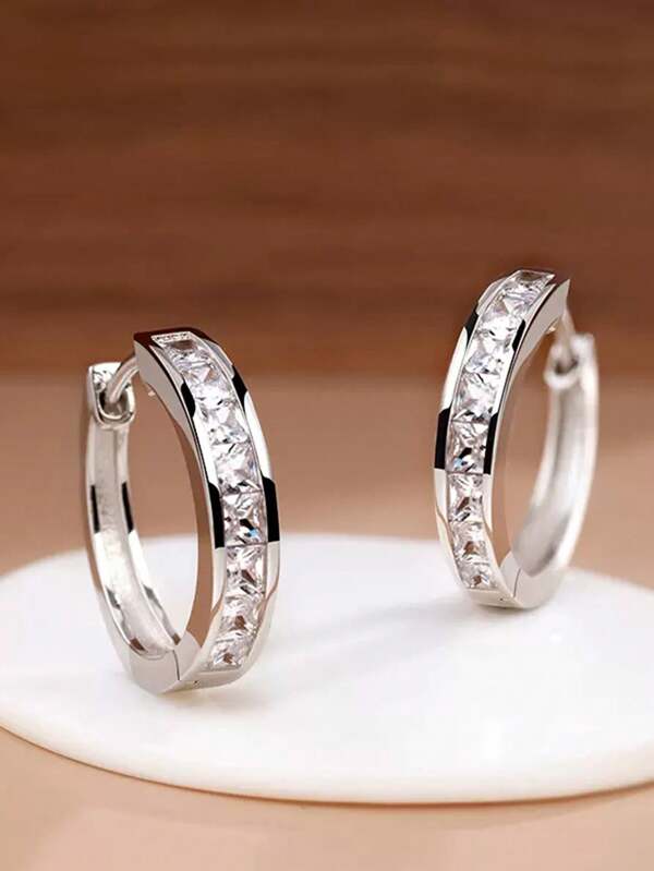 1 Paar klassische 925 Sterling Silber Ohrringe mit kubischem Zirkonia, Hochzeits- und Jahrestags-Ohrschmuck für Frauen, hochwertiger Schmuck
